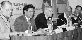 From left: Prof Lassi Heininen, Prof Siddiq Wahid, Mr Asko Numminen, Prof Rajen Harshe and Prof K.N. Pathak at the inauguration of an international conference on Euro-Asia at Panjab University, Chandigarh