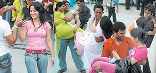 Young couples enjoying themselves at Appu Ghar on Valentines Day in the Capital on Tuesday.