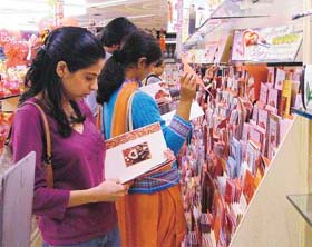 Youngsters at a gift shop on Valentines Day in Ludhiana