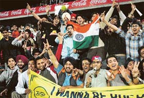 Hockey lovers enjoy the match between India and Pakistan at Sector 42 stadium in Chandigarh