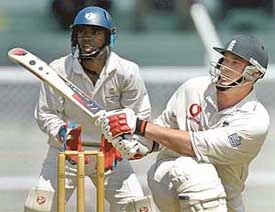 Englands Ian Blackwell plays a shot during the three-day warm-up match against Cricket Club of India Presidents XI in Mumbai on Monday. 