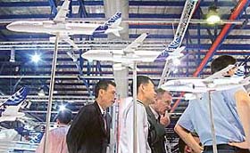 Airbus plane models are seen on Wednesday during the Asian Aerospace exhibition in Singapore