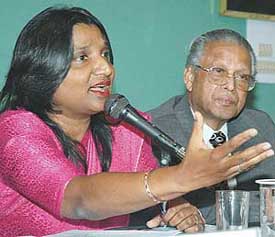 Ms Sushma Berlia, President of the PHDCCI, and Mr Amarjit Goyal, Chairman, addressing a press conference at Chandigarh on Wednesday. 