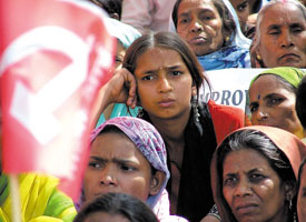 Women participating in a rally against price rise in essential commodities, organised by the Communist Party of India (CPI) at Jantar Mantar in the Capital on Wednesday. 