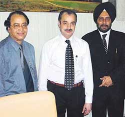 Dr Jagdeep Whig, Dr Kulwinder Dua and Dr Rajoo Singh Chhina at the DMCH in Ludhiana on Wednesday.