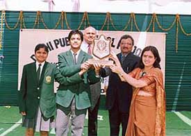 Students of DPS Pinjore being honoured at the schools prize distribution function on Friday