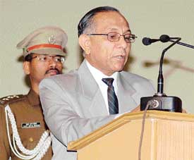 Mr V.S. Kokje, Governor of Himachal Pradesh, addresses delegates at a seminar in Ludhiana on Friday