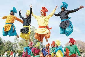 Bhangra artistes perform at the festival.
