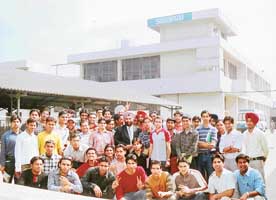 Students from Jammu and Kashmir's Swami Vivekanand Institute of Engineering and Technology during their visit to Swaraj Tractors in Mohali on Friday.