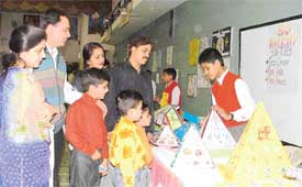 Students of BCM Arya Model Senior Secondary School, Shastri Nagar, display their models during a science exhibition in Ludhiana