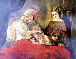 Jacob blessing the sons of Joseph. By Rembrandt, 1656. Gallery of Art, Kassel