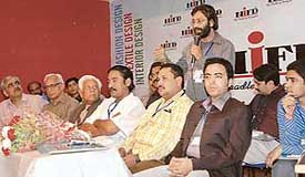 Pakistan journalists answer fashion-related queries of NIFD students in Sector 8, Chandigarh, on Tuesday