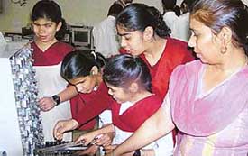 Students of Dev Samaj College, Sector 45, Chandigarh, take out a rally to celebrate the National Science Day on Tuesday