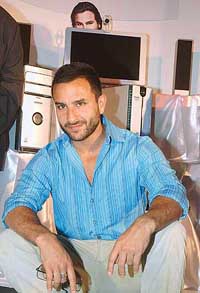 Bollywood actor Saif Ali Khan at the launch of Lenovo PCs for the SME segment in New Delhi on Thursday. Lenovo roped in Saif and Soha Ali Khan, the brother-sister duo, as brand ambassadors for its product. 
