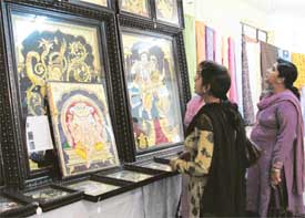 Visitors at an exhibition of handicrafts at the Nehru Sidhant Kendra in Ludhiana on Thursday