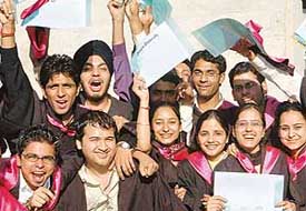 Students in a jubilant mood after getting degrees at the annual convocation of Government College, Sector 46, Chandigarh, on Friday