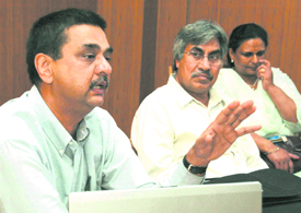 Film maker Harbhaksh Latta (left) and the IAFMA director, Dr Harjit Singh, in Jalandhar.