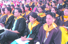 Students of Government Arts and Sports College at their annual convocation in Jalandhar on Friday.