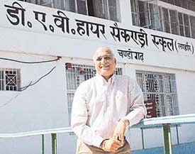 Principal Ravinder Talwar has a smile on his face as he poses in front of DAV Higher Secondary School, Chandigarh.