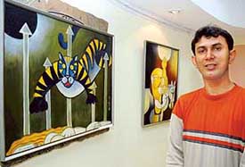 Ganesh Deys first solo exhibition of 14 paintings titled Smell of Earth at the IndusInd Art Gallery 