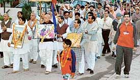 ISKCON devotees take out a procession in Chandigarh on Sunday