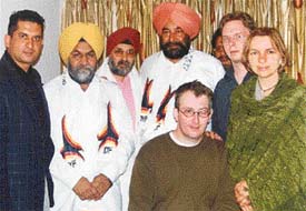 Three German students, who are on a visit to Punjab to learn more about its culture, after being honoured by Mayor Nahar Singh Gill in Ludhiana
