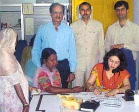 A medical camp in progress at the Dev Hospital,Ahmedgarh