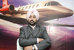 MD of Club One Air Manav Singh talks to mediapersons in Mumbai on Tuesday. An aircraft fractional ownership company, it launched its services in Mumbai. Offering fractional onwership of Cessna Citation II business jets for Rs 2 crore for 10 years, Club One Air was launched in the Delhi market six months ago and has listed 14 clients so far.