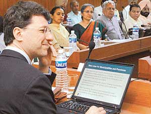 Yuri Kazepov from the University of Urbino in Italy gives a presentation at a seminar on capacity building in local governance in Punjab in Chandigarh on Tuesday. 