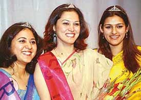 Miss MCM DAV Munmun (centre), second runner-up Sonia (left) and first runner-up Amaya during the farewell party at the college in Sector 36, Chandigarh, on Tuesday. 