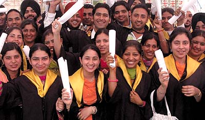 Students of Lyallpur Khalsa College at the annual convocation of the college in Jalandhar on Tuesday