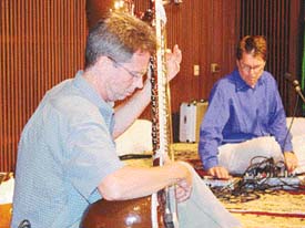 Revolution of rhythm: Robert Newcomb plays the sitar and Stephen Rush on the laptop