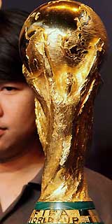 The FIFA football World Cup trophy in central Bangkok on Friday