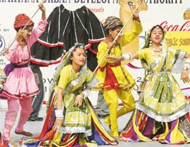 Students of Jainender Public School perform a Rajasthani dance.