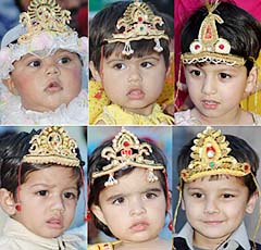 Winners in girls category (top) Manya Bansal, Khushi Malhotra, Raisel Nanda and winners in boys category (bottom) Adit Luthra, Shourya and Mayank Bhatnagar at a baby show during the Spring Fest held in Sector 5, Panchkula, on Sunday.