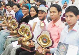 Students of GGDSD College, Sector 32, at their annual prize distribution function in Chandigarh on Monday