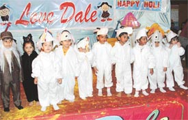 Students perform at the annual function of Love Dale School in Ludhiana on Monday