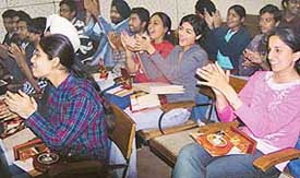 Students at a prize distribution function at the Chandigarh College of Architecture on Tuesday.