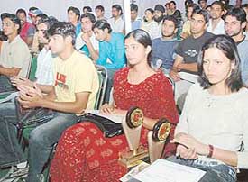 Students of SGGS College ,Sector 26, during the annual day function in Chandigarh on Thursday.