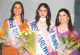 Sonia Manga (centre) who was selected Ms Farewell poses with first and second runners-up at the Government College for Women in Ludhiana on Thursday.