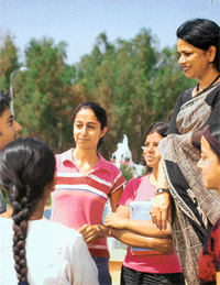 Madhu Chitkara, director, Chitkara Educational Trust, with students of the Chitkara Institute of  Engineering and Technology