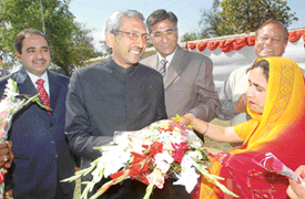 The Punjab and Haryana High Court Judge, Mr Justice Adarsh Kumar Goel, being welcomed at Panjokhra village in Ambala.