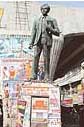 Posters of political parties disfigure the pedestal of the statue of Gadar martyr Kartar Singh Sarabha in Ludhiana.