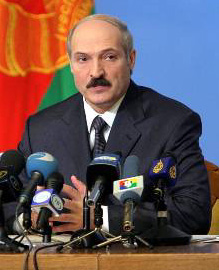 Belarussian President Alexander Lukashenko attends a news conference in Minsk on Monday