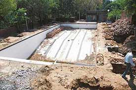 Construction work going on at the Sector 23 swimming pool