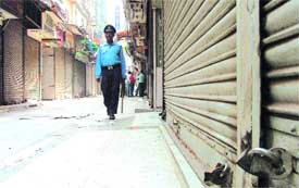 A deserted Gaffar Market in Karol Bagh during the bandh call by the traders in the Capital on Tuesday