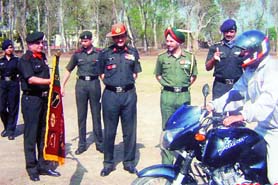 The 4th Battalion of the Jammu and Kashmir Rifles flags off a motorcycle expedition to Rohtang Pass to commemorate the Battle of Hussainiwala.