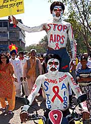 Panjab University students take out an anti-AIDS rally to create awareness about the disease in Chandigarh on Wednesday.