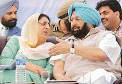 Punjab Chief Minister Amarinder Singh with his deputy, Rajinder Kaur Bhattal, after laying the foundation stone of the PTU building at Kapurthala on Wednesday. 