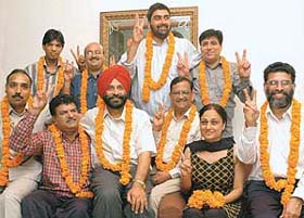 The newly elected governing council of the Chandigarh Press Club with the outgoing president